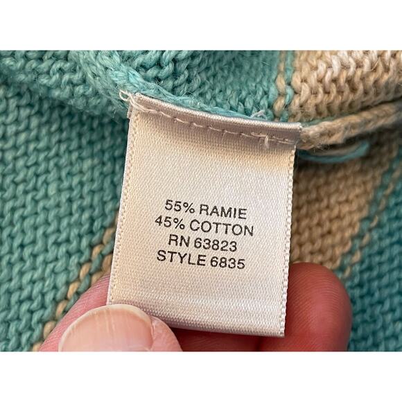 Christopher & Banks Blue, Beige Ramie/Cotton Crewneck Sweater Heart Stripes S - Picture 8 of 11